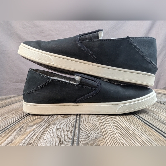 OluKai Pehuea Heu Size 8 Black Leather Sheep Fur Inner Lining - Picture 4 of 10